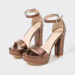 Gold Size35-42 Sandals Women's Thick Heel Square Head Buckle Waterproof Table Open Toe Hollow Word with High Heel Sandals