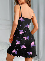 New Fashion Butterfly Print Nightgown for Women Black Star Chemise Short Spaghetti Strap Sleepwear Cute & Trendy Nightwear Hot