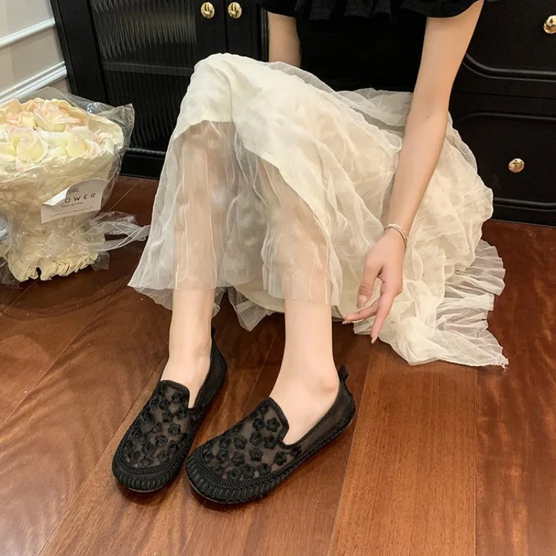 Fashion SummerBreathable Shoes 2026 New in Light Casual Offer Flat Flowers Rhinestone Ladies Footwear