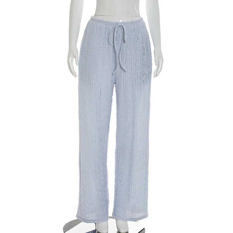 Women's trousers, fashionable and versatile, solid color, drawstring straight trousers, beach sun protection trousers