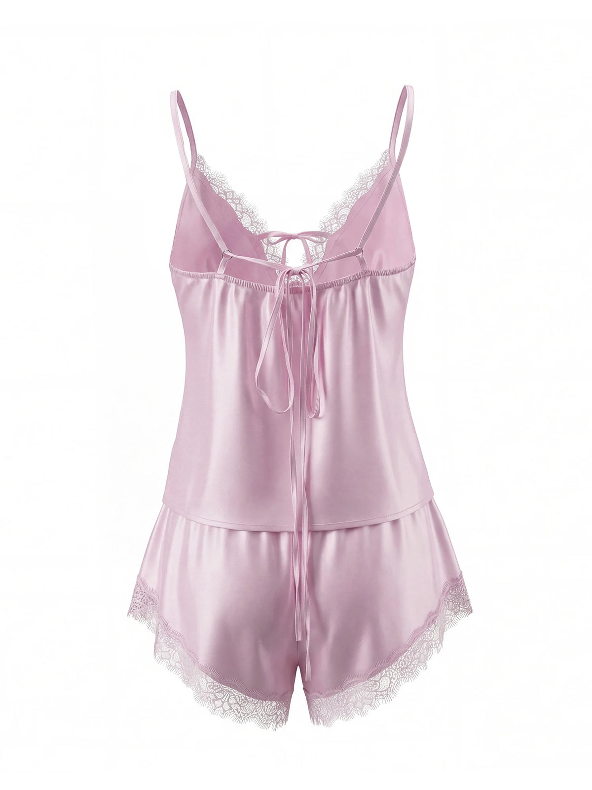 2026 Summer Women Pajama Sets Lace Trim Satin Babydoll Camisole Tops and Shorts Sets Lounge Sleepwear