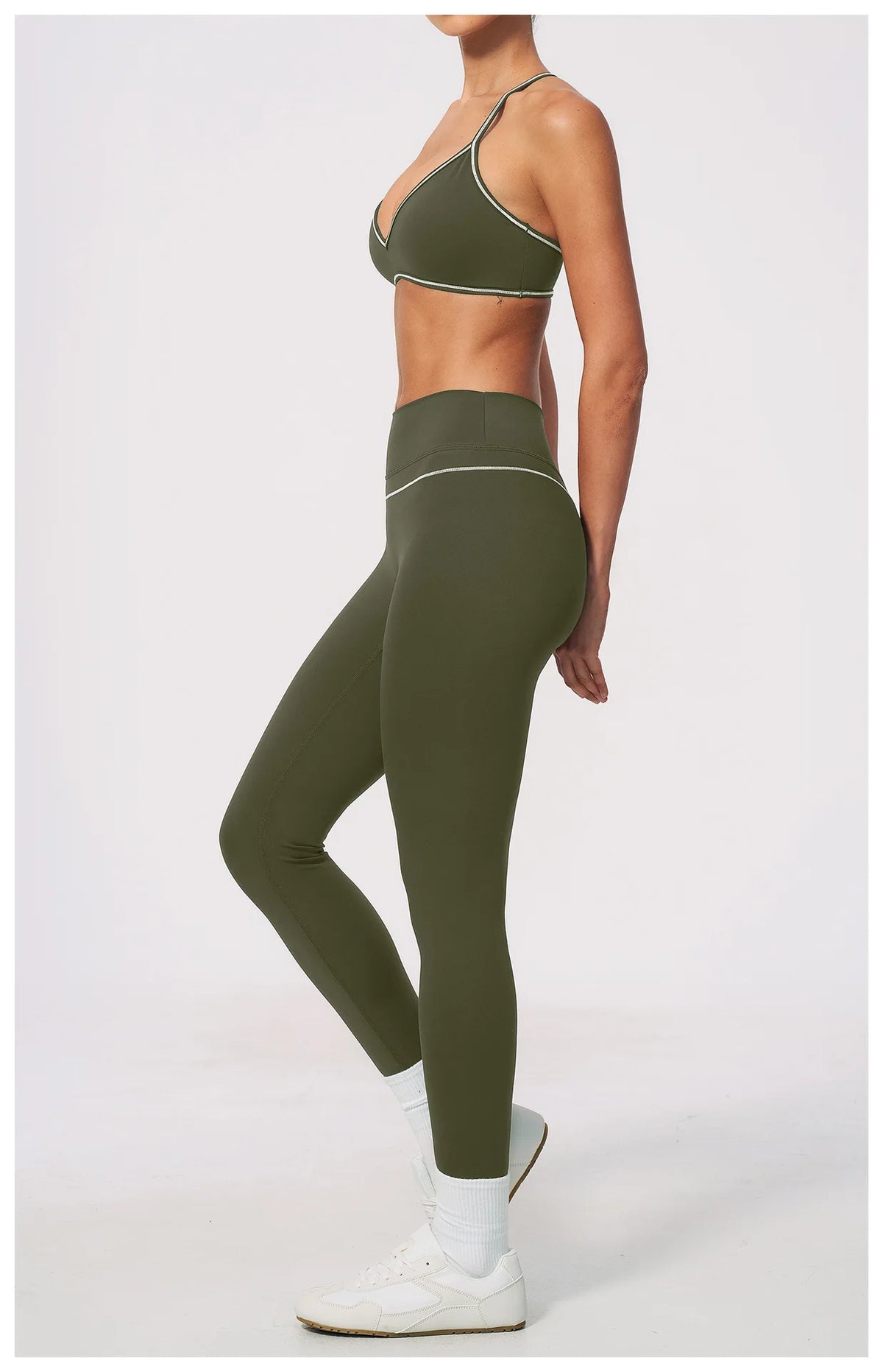 New Yoga Suit Women Color Blocked V-neck I Shape Sports Bra Fitness Clothes Summer Tight Running High Waist Leggings Tracksuit