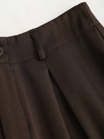 Women's Elegant Jacquard Pleating Wide-Leg Pants Office/Commuting Solid Color Loose Casual Suit Pants, Autumn/Winter