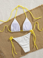 Sexy 3D Floral Bikini Set 2025 Women White Pink Contrast Push Up Bra Tie Side Thong Swimsuit Beach Bathing Suit Micro Swimwear