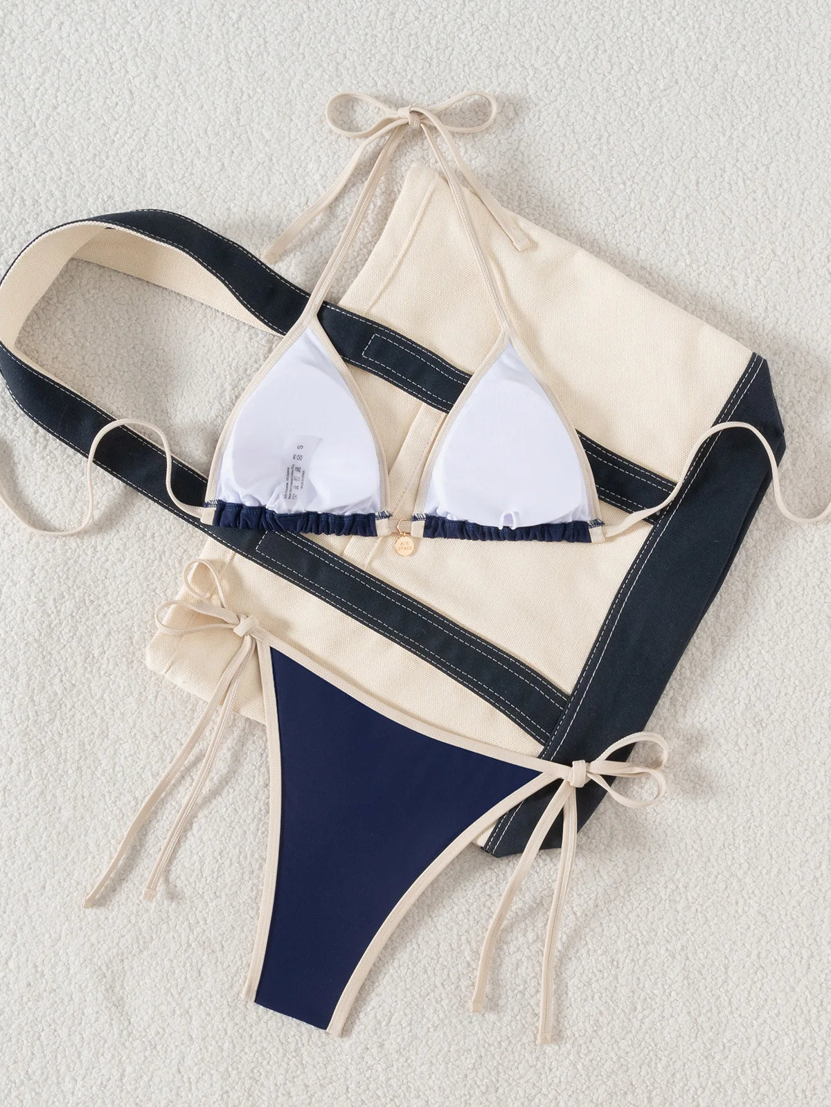 2026 New Arrival Sexy Bikini Set Women's Two Piece Swimsuit with Color Blocking Edge Tie Side Cross Back Swimwear for Beach Pool