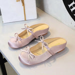 BIGTREE Satin Bow With One Strap With Shallow Mouth Half-Tugging Women's Hollow Inner Heightened Round-Head Sandals Comfortable