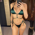 Sexy Diamond Rhinestone Halter Bikini Female Swimsuit Women Swimwear Two-Pieces Bikini Set Bather Bathing Suit Swim Lady V4114
