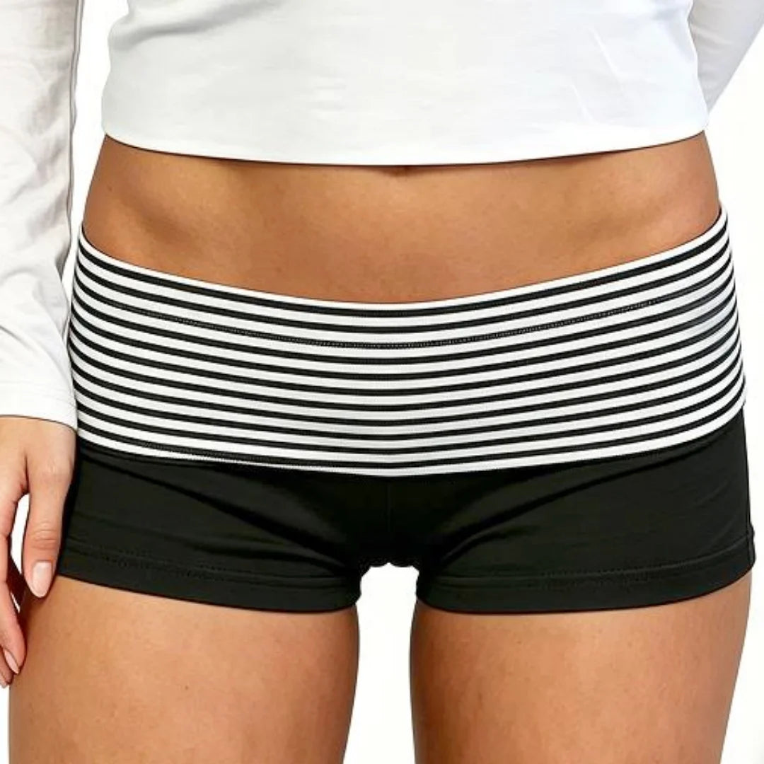 2026 Summer Women Striped Over Fold Shorts Elastic Waist Skinny Short PantsDaily Casual Lounge Jogging Shorts