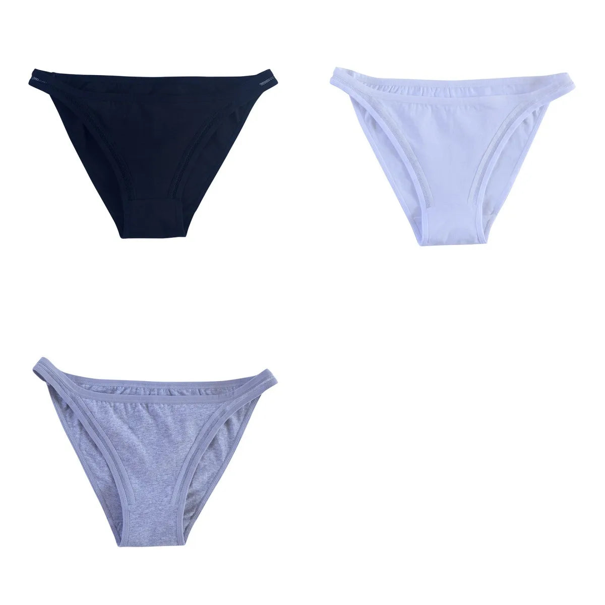 3Pcs/Set Women's Cotton Low-Rise Briefs with Mesh Side Panels Brazilian Panties Sexy Lingerie Comfy Breathable Underwear M-XL