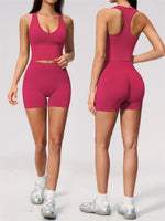 Seamless Yoga Sets Women Breathable V Neck Shockproof Sports Vest Fitness Suit Outwear High Waist Shorts Training Fitness Suit