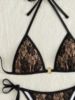 Embroidery Mesh Lace Halter Bikini Female Swimsuit Women Swimwear Two-pieces Bikini Set High Cut Bathing Suit Swim Beach Wear