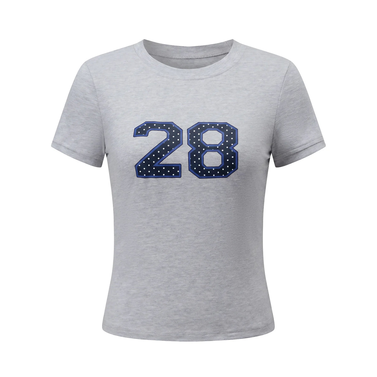 Summer Women Number Letter Print T-shirt Crew Neck Short Sleeve Slim Basic Tee Tops Fitness Sporty Casual Cropped Shirts