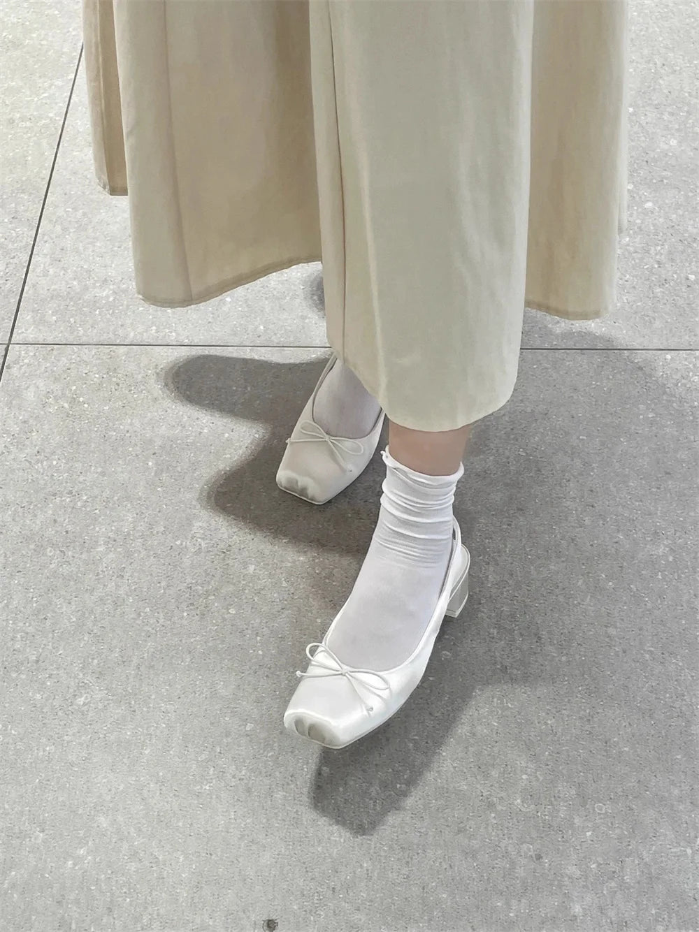 Big Size 43 Satin Mini Bow Slingback Block Heel Sandals Women Square Toe Elastic Strap Sweet Satin Mary Jane Shoes