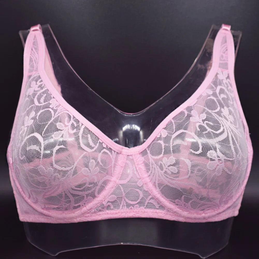 Womens Ultra-thin See Through Bras For Men Mesh Seamless Bralette Embroidery Sexy Lingerie Plus Size Brassiere
