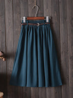 Midi Knee Length Summer Skirt Women With BeltFashion Korean Ladies High Waist Pleated A-line School Skirt Female