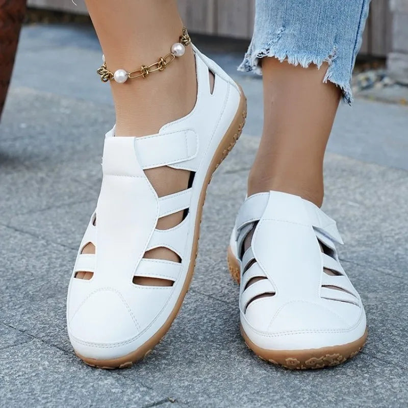 Women Casual Sandals SummerHollow Flat Sandals Comfortable Round Head Closed Toe Beach Shoes Sandalias De Mujer
