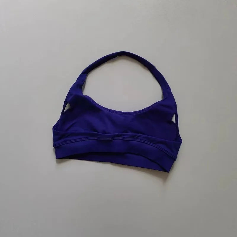 Women's Sexy Backless Yoga Sports Bra Shock-Absorbing Gathered Fitness Bra Beautiful Back Neck Hanging Design
