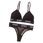 Women Lace Bra And Panties Set Sheer Polka Dot Lingerie Non-wire Bralette Sexy Low Rise Thongs Letter Band Mesh Underwear Set