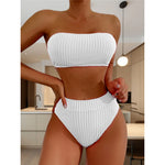 S - XL Bandeau Wrinkled Female Swimsuit High Waist Bikini Women Swimwear Two-Pieces Bikini Set Bather Bathing Suit Swim V5904