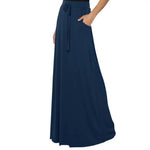 Women Maxi Skirt Adjustable Drawstring High-Waisted Solid Color Long Skirt with Pockets Casual Work Skirt Skirts for women