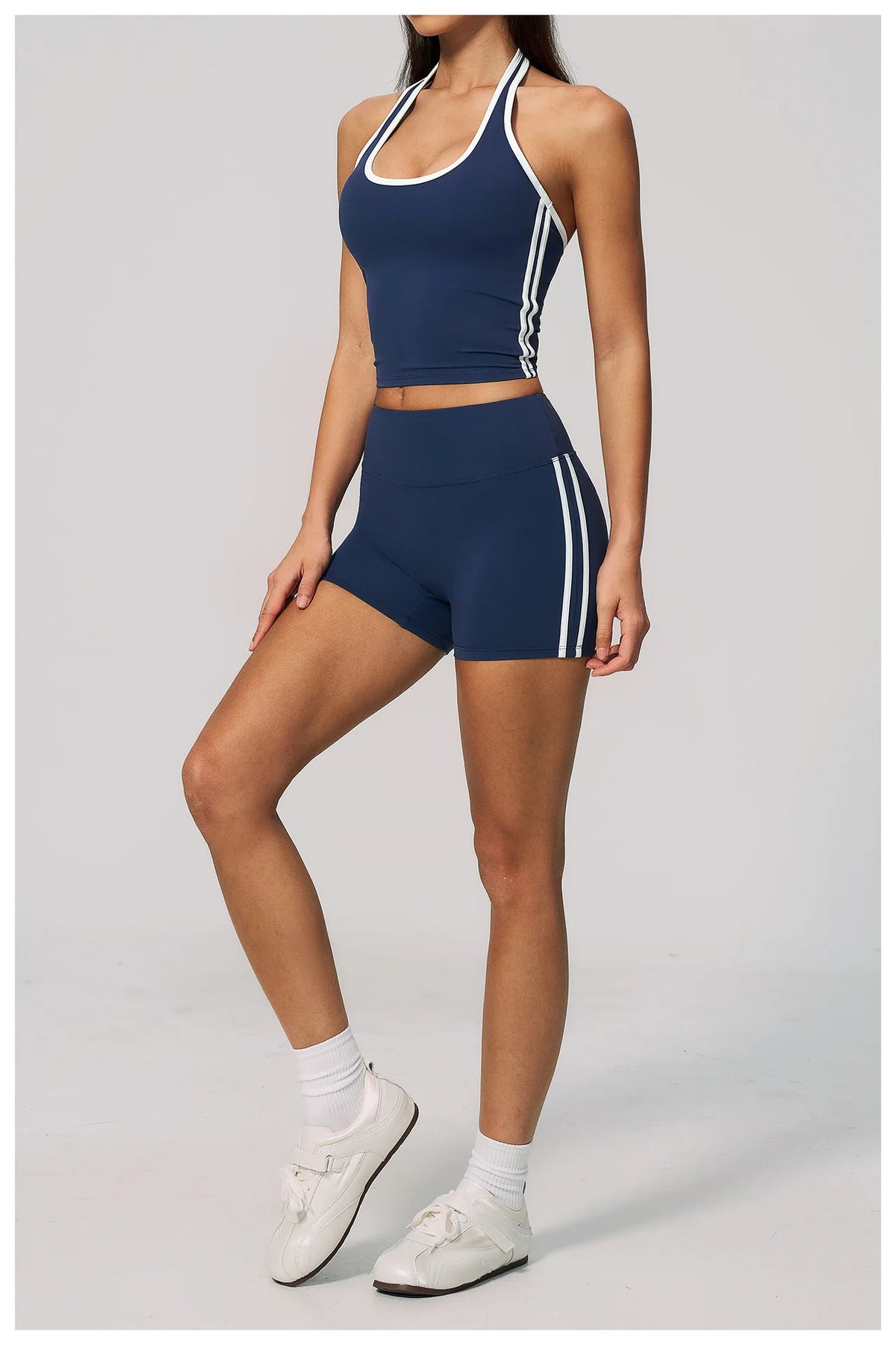 Naked Color Contrast Yoga Sets Women Hanging Neck Sports Vest Gym Clothes Breathable High Waist Shorts Fitness Suits Tracksuit