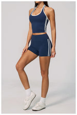 Naked Color Contrast Yoga Sets Women Hanging Neck Sports Vest Gym Clothes Breathable High Waist Shorts Fitness Suits Tracksuit