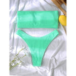 Bandeau Wrinkled Crinkled Bikini Female Swimsuit Women Swimwear Two-pieces Bikini set High Cut Bather Bathing Suit Swim V3314