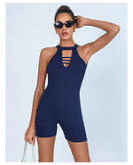 Sexy Fitness Yoga Jumpsuit Women Hollow V Neck Tight Backless Sports One Piece Suits Quick Drying Sleeveless Scrunch Romper