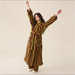 Thickened Flannel Robe Pants Pajamas Set Autumn Winter New Couple Coral Velvet Women Men Bathrobe Striped Lengthed Home Clothes