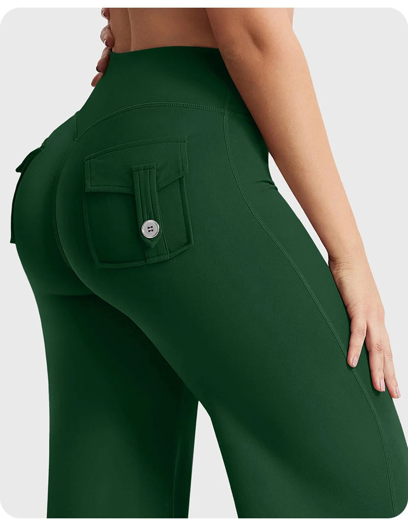 High Waist Pocket Yoga Pants for Women - Stretch Breathable Gym Workout Leisure Tummy Control Tights with Pockets