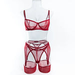 Toucheart Erotic Lingerie Comfortable Mesh Sexy Body Shaping Ultra-thin See-through Sexy Underwear Four-piece Set with Stockings