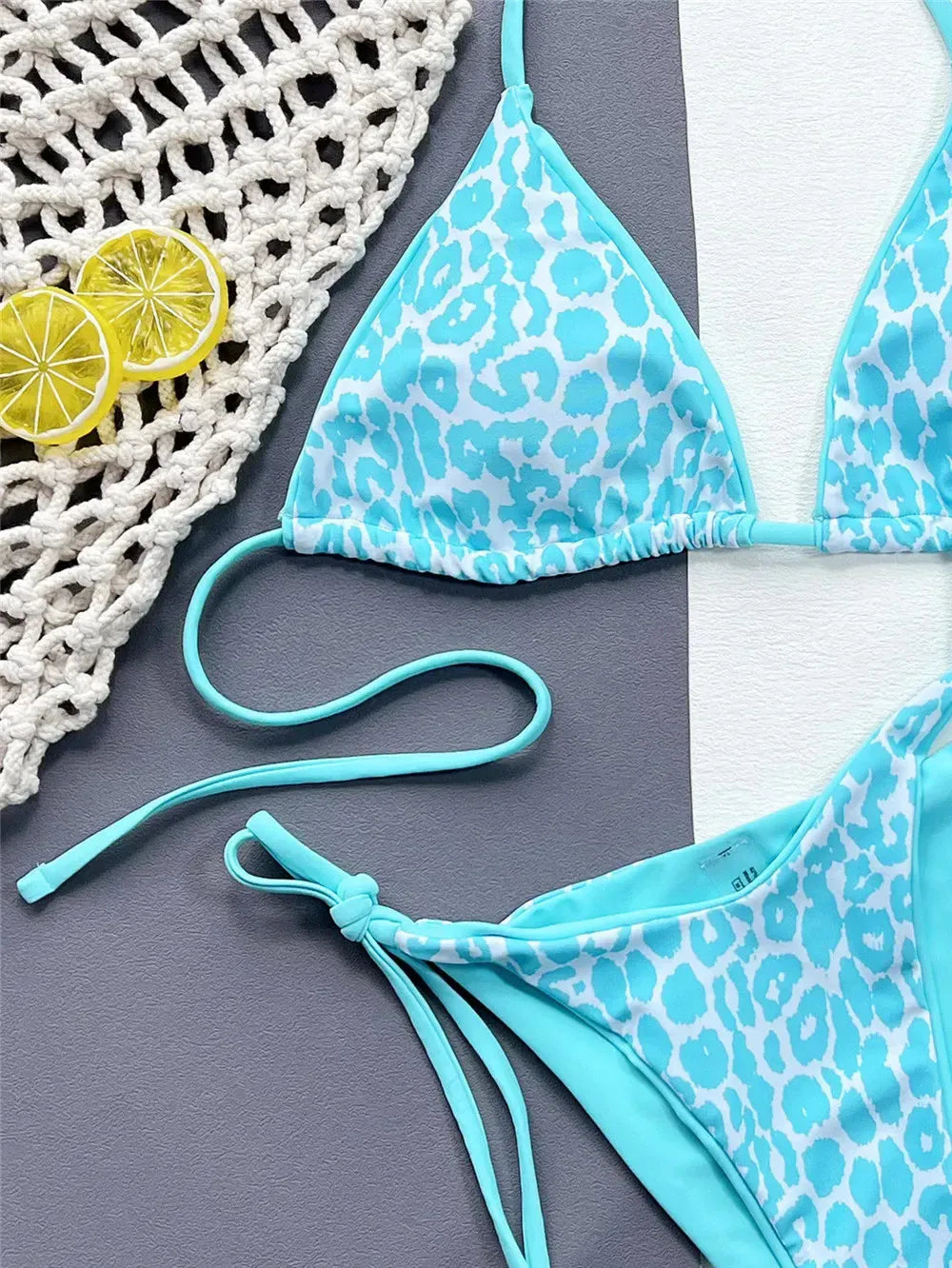 Pink Leopard Print Swimwear String Halter Triangle Bikini Set Micro Thong Sexy Swimsuit Women 2026 Bating Suit Bikinis De Mujer
