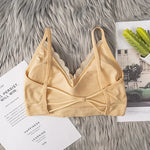Women's Lace V Neck Rib Camisole Tube Top Bralette Criss Cross Back Removable Foam Pads Wireless Thin Straps Tube Bra