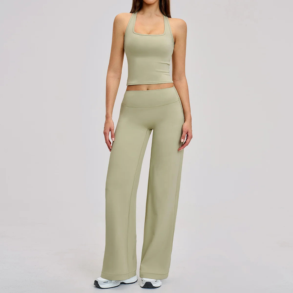2 Piece Yoga Clothes Women Tracksuit Athletic Wear Pilates Fitness Suit Gym Workout Sets Push Up Sports Vest Wide Leg Pant Suit