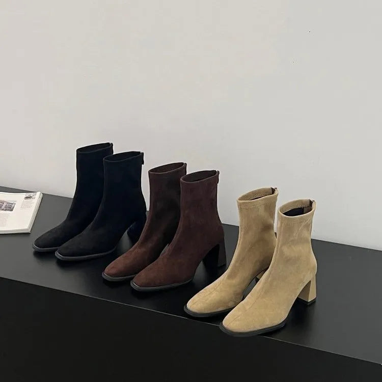 Vintage Thick Heel Square Toe Women Ankle Boots Ladies Elegant Mordern Short Botas Autumn Winter Zapatos De Mujer 2026