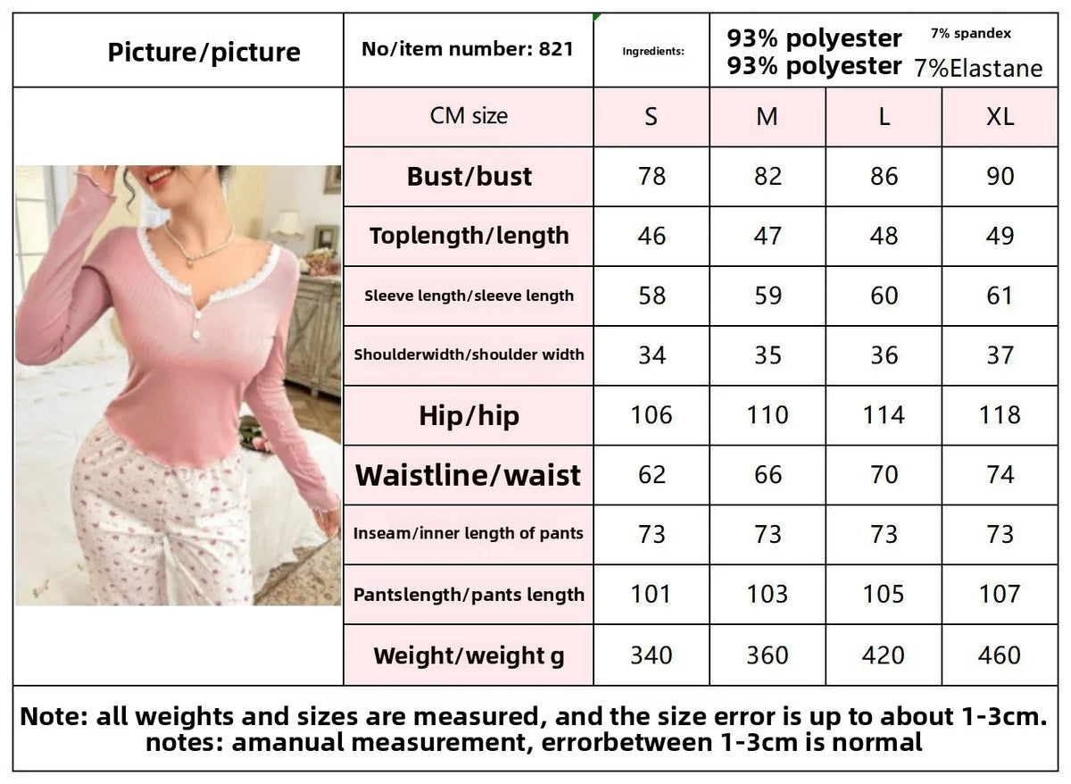 Women SleepwearLong Sleeve T-shirt with Long Trouses Set Autumn Winter Pajamas Set Homewear Femme Loungewear