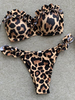 Leopard Ruffled Bra Cup Bikini 2025 Women Bandeau Swimsuit Female Swimwear Two Pieces Bikini Set Push Up Bathing Suit Swim Lady