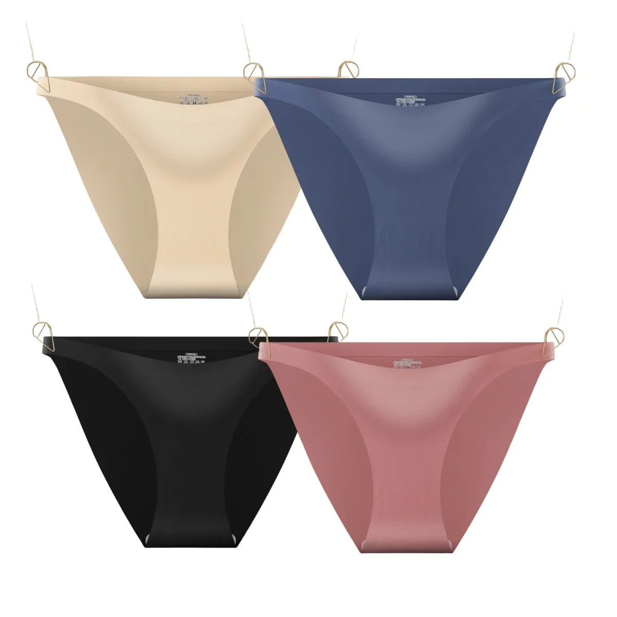 4Pcs/Set Ice Silk Bikini Panties Women Sexy Briefs Low Rise Underwear Seamless Underpants Solid Color Ultra-thin Lingerie M-XL