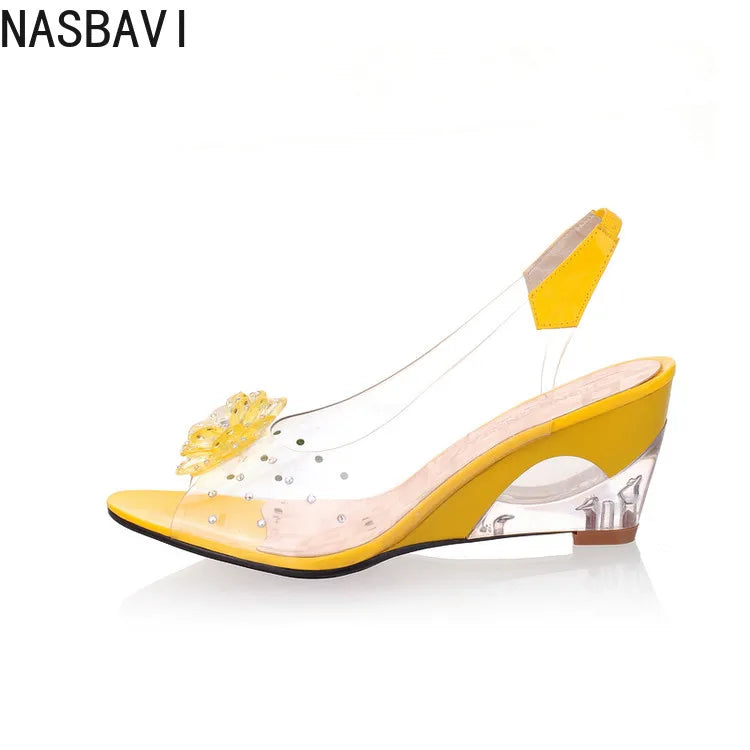 NASBAVI New Fashion Flower Transparent Sandals Wedge Women Shoes Large Size Sandals Women Size 34-43