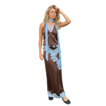 Women 2 Piece Outfits Solid Color Stylish Lace Patchwork Sleeveless Deep V Neck Satin Tops and Long Skirt Summer Suits