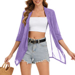 Women Asymmetric Hem Casual Solid Color Open Front Cardigan 3/4 Sleeve Lightweight Shrug With Side Pockets For Spring Summer