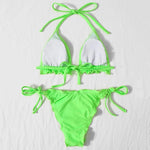 2026 Ribbed Ruffled Frilled Brazilian Bikini Women Swimsuit Female Swimwear Two Pieces Bikini Set Halter Bathing Suit Swim Lady