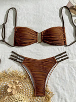 XS - L Wrinkled U Rings Bandeau Bikini Women Swimwear Female Swimsuit Two-pieces Bikini Set Bather Bathing Suit Swim Beachwear
