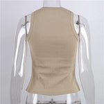 Ribbed Knitted Tops Neck Summer Basic Shirts White Black Casual Sport Vest Off Shoulder Green Women's Tank Top