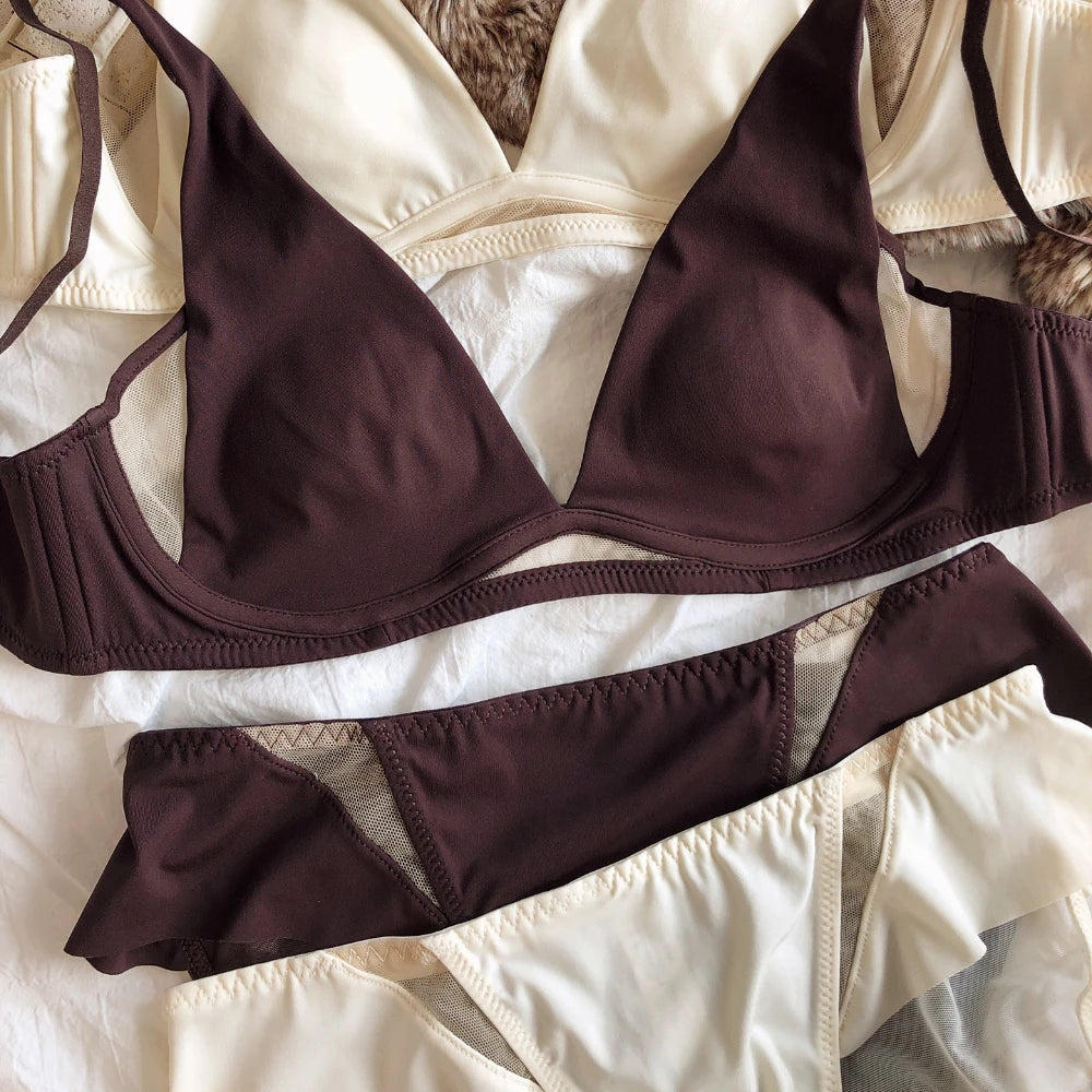 French Sexy Deep V Push Up Bra Set Women Ultra Thin Seamless Underwear High Quality Comfort Bralette Hollow Intimates Lingerie