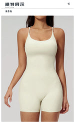 Summer New Hollow Open Back Criss Cross Yoga Jumpsuit Women Outdoor Solid Sleeveless Hip Lifting Pleate Sports Fitness Suits