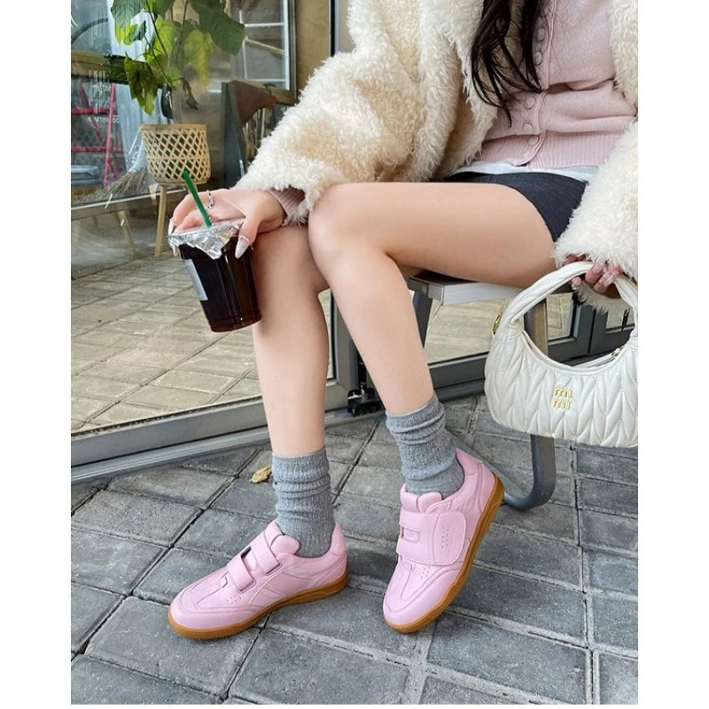 Retro Hook Loop Flat With Sneakers Suede Leather Round Toe Casual Outdoor Fashion Pink Solid Women's Sports Shoes 2026 Newest