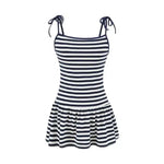 Sweet Double-shoulder Strap Striped Color-block Camisole For Women Unique Design Patchwork Pure Desire Dress Elegant Casual WIKO
