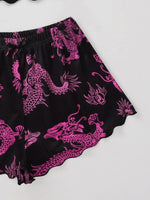 Summer Pajamas Set for Women Nightwear Sexy Dragon Printed Vest Halter Top Shorts Suit Homewear Sleepwear Loungewear