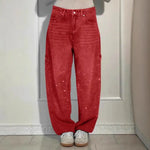 Women's Straight Leg Denim Pants High Waisted Baggy Wide Leg Bling Jeans Casual Sparkly Harem Jeans for Streetwear